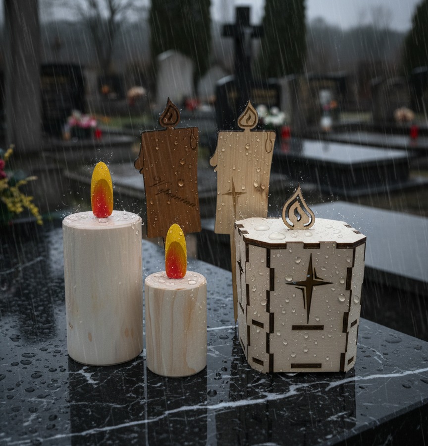 Ena od okolju prijaznejših izbir za izkazovanje spomina na pokojne so lesene sveče (foto: Fundacija Vincenca Drakslerja).